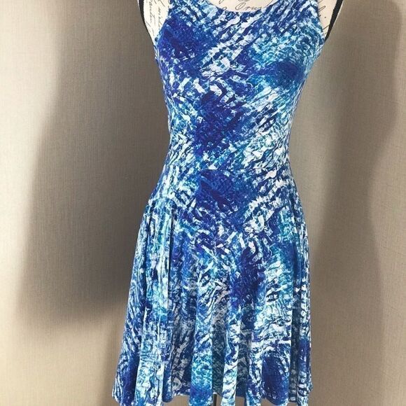 Cynthia Rowley Blue White Print Dress Small Flare - Picture 8 of 14